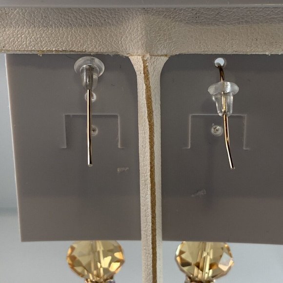 Silver Plated Pierced French Wire Dangle Earrings With Champagne & Pearl (N8) - Picture 3 of 3